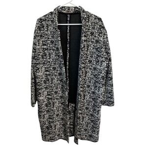 Philosophy Textured Black and White Open Front Longline Duster, Jacket Women's M